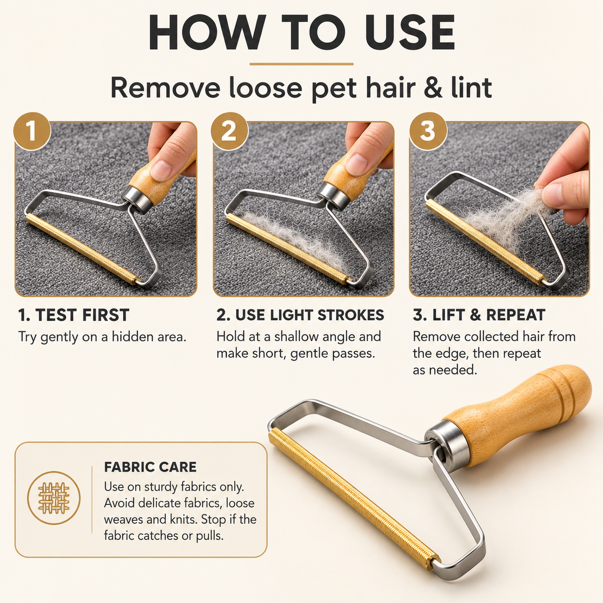 Reusable Pet Hair Remover – Wooden Handle